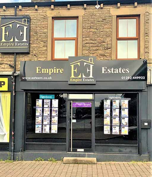 a shop front view of Empire Estates in Barnoldswick